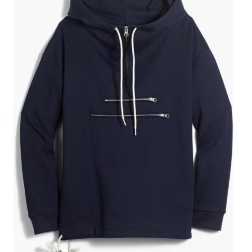 J. Crew dk nvy anorak hoodie w 2 zip pockets WM M nautical coastal preppy